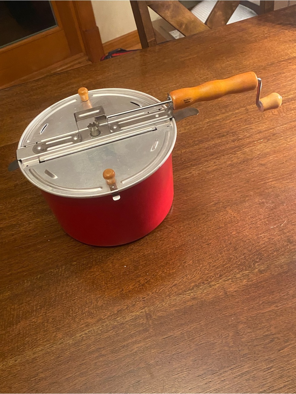 Whirley-Pop Stovetop Manual Crank Popcorn Popper Pot w/ Lid Metal/Wood Handle